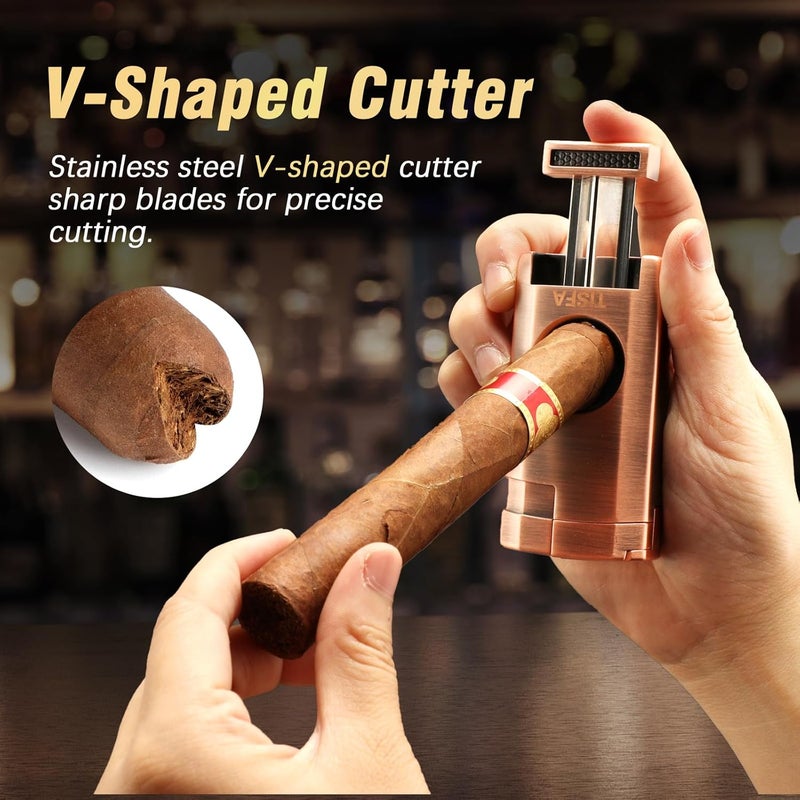 TISFA Cigar Travel Humidor for Cigars Portable Cigar Humidor with All in one Cigar Torch Lighter, Cigar Humidifier, Hygrometer, Cigar Accessories Gift Set, Cedar Wood Lined Cigar Case (Textured Brown) - Image 5